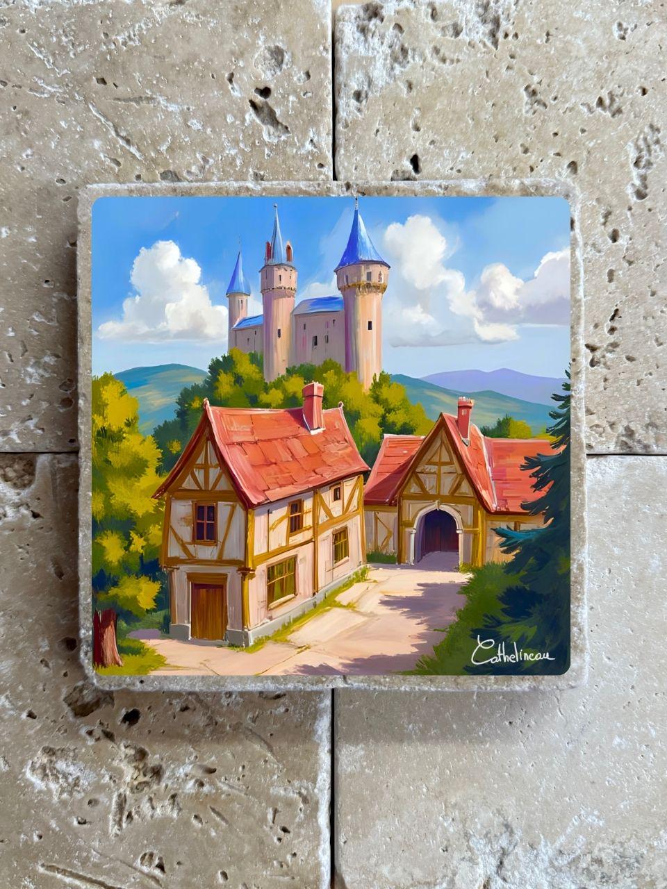 Pierre travertin 10x10 cm – Carreau décoratif château médiéval, verso liège