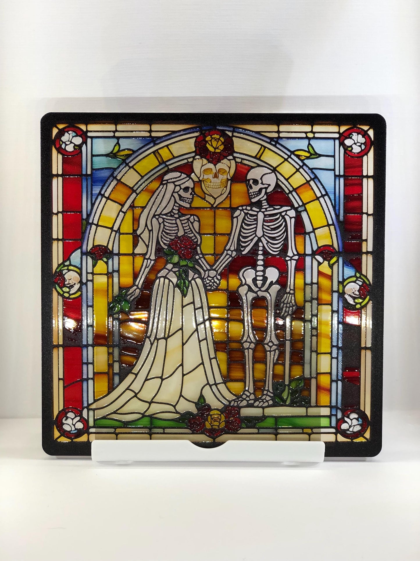 Vitrail Squelettes d’Halloween – Décoration de Vitre Gothique – Cadeau Original pour Passionnés de l’Univers Macabre