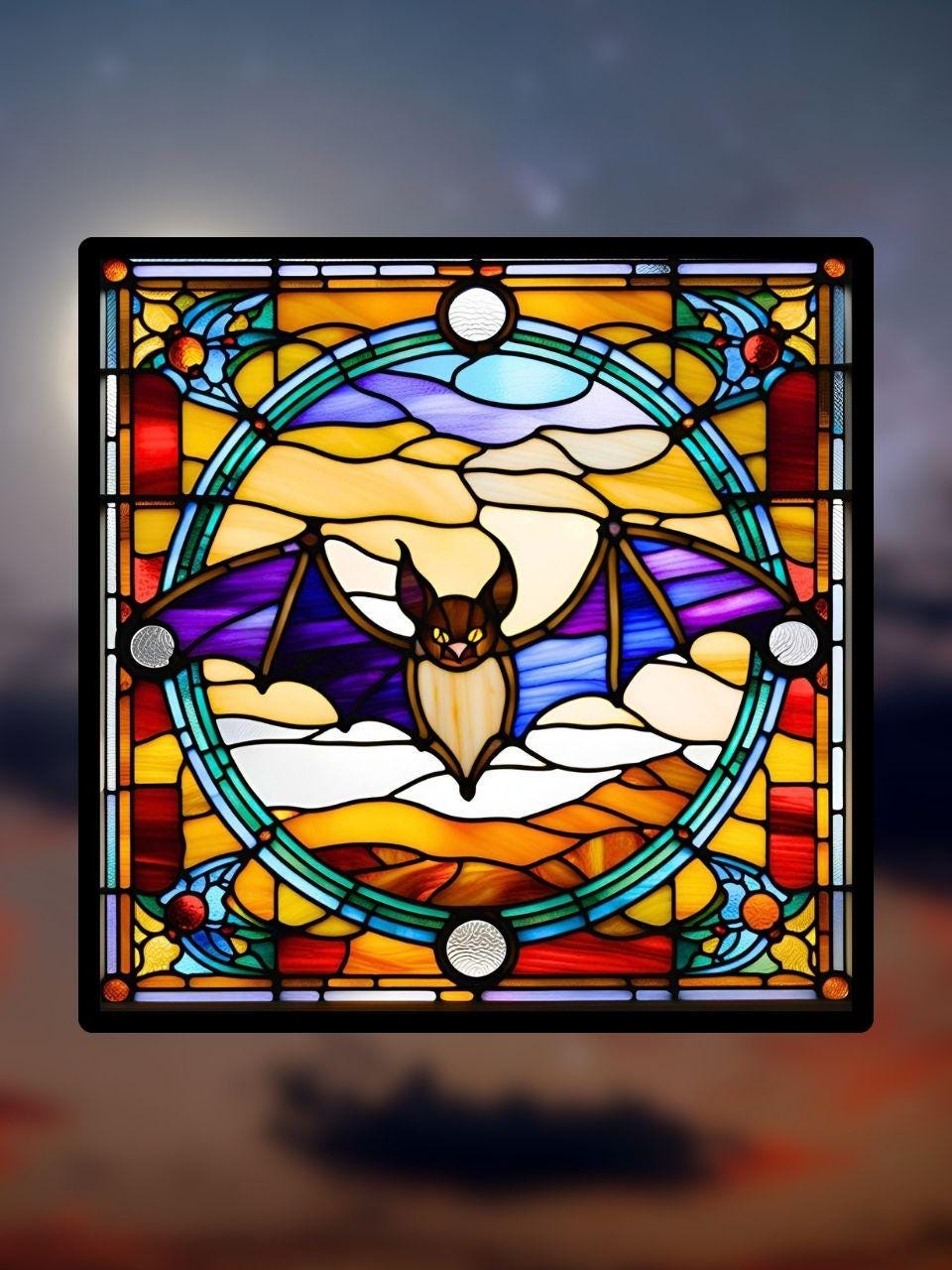 Vitrail Chauve-Souris d’Halloween – Décoration de Vitre Gothique – Cadeau Original pour Passionnés de l’Univers Macabre