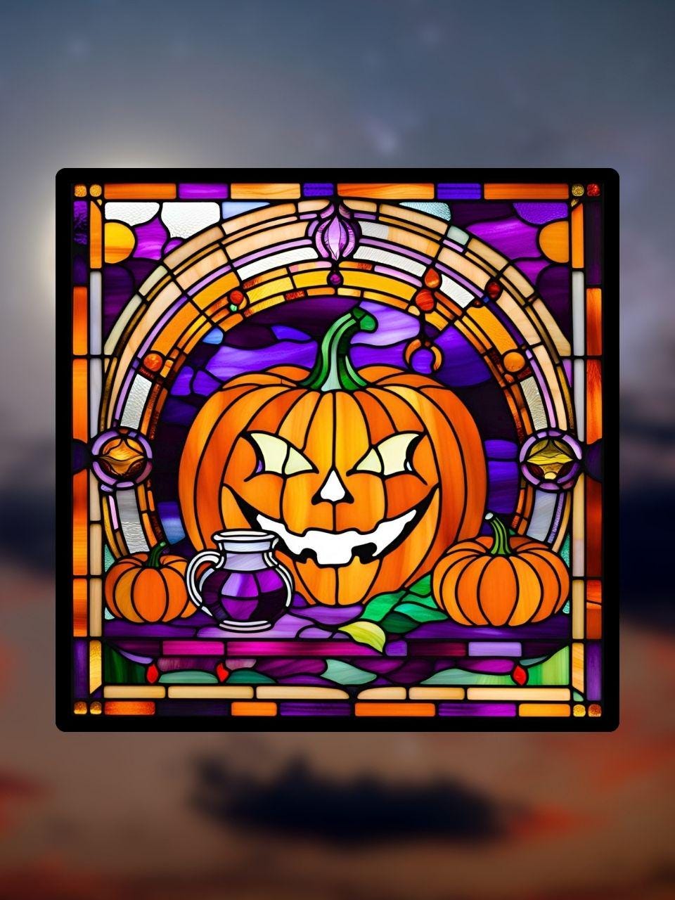 Vitrail Citrouille d’Halloween – Décoration de Vitre Lumineuse – Cadeau Original pour Passionnés de l’Univers Halloweenesque