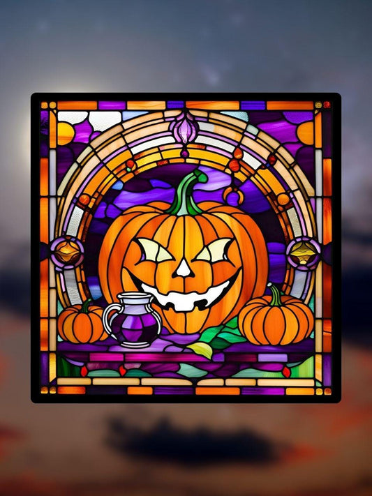 Vitrail Citrouille d’Halloween – Décoration de Vitre Lumineuse – Cadeau Original pour Passionnés de l’Univers Halloweenesque