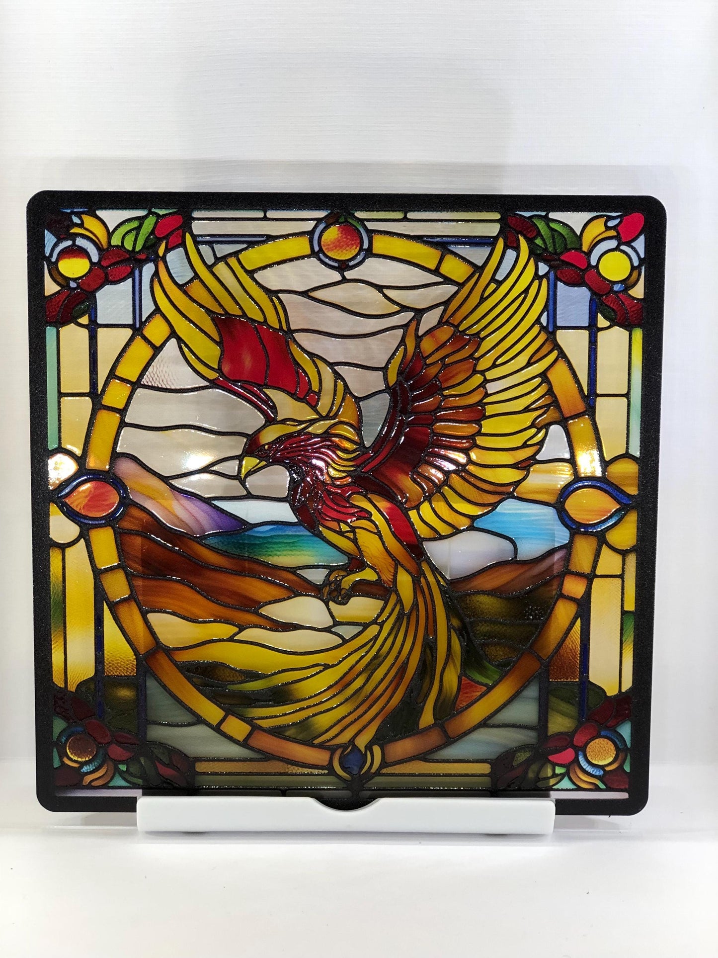 Vitrail Le Phénix – Décoration de Vitre Inspirée de la Mythologie – Cadeau Original pour Passionnés de Créatures Légendaires