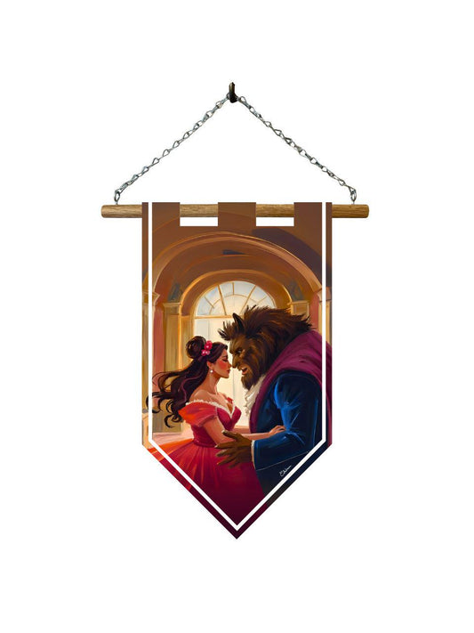 Étendard Belle et la Bête – Bannière murale toile 510g/m2 – Déco murale conte de fées romantique