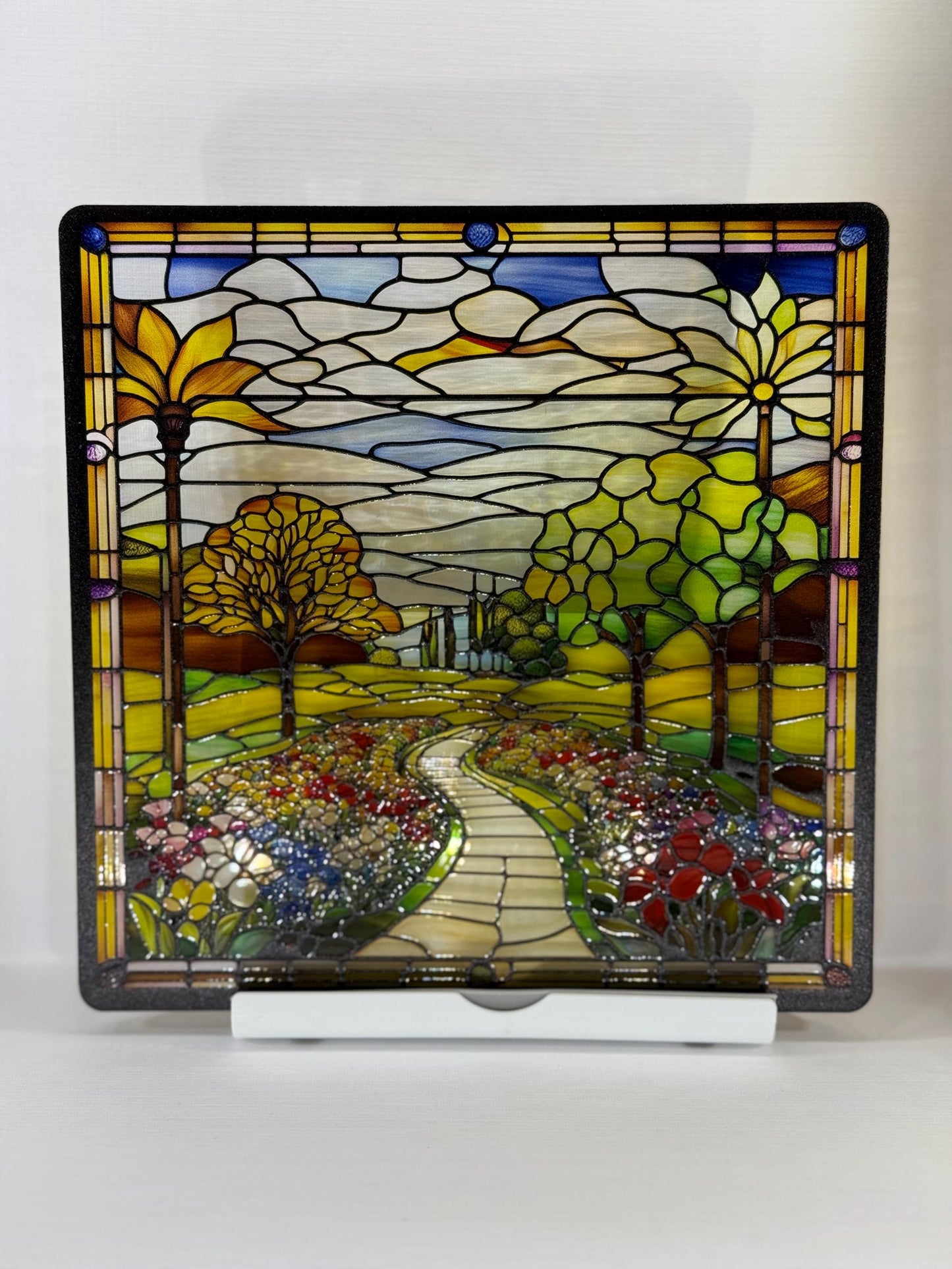Vitrail Chemin Floral – Décoration de Vitre Fleurie – Cadeau Art Floral