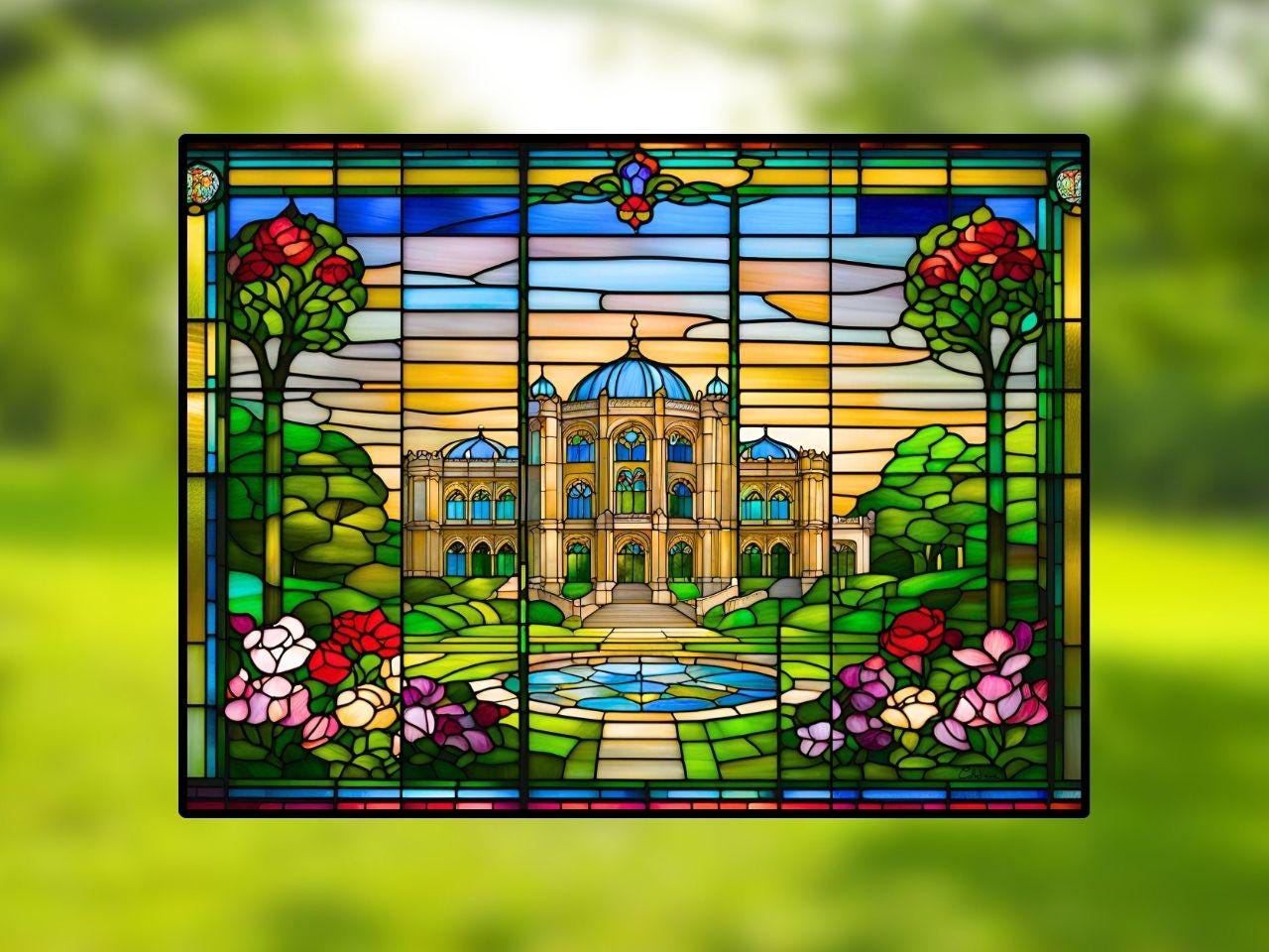 Vitrail Jardins du Palais 40x30cm – Décoration vitre Botanique – Cadeau Nature