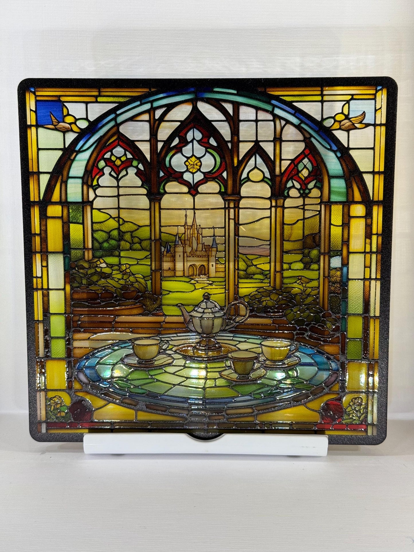 Vitrail Le Thé au Palais – Décoration de Vitre Élégante – Cadeau Original pour Amateurs de Moments Raffinés