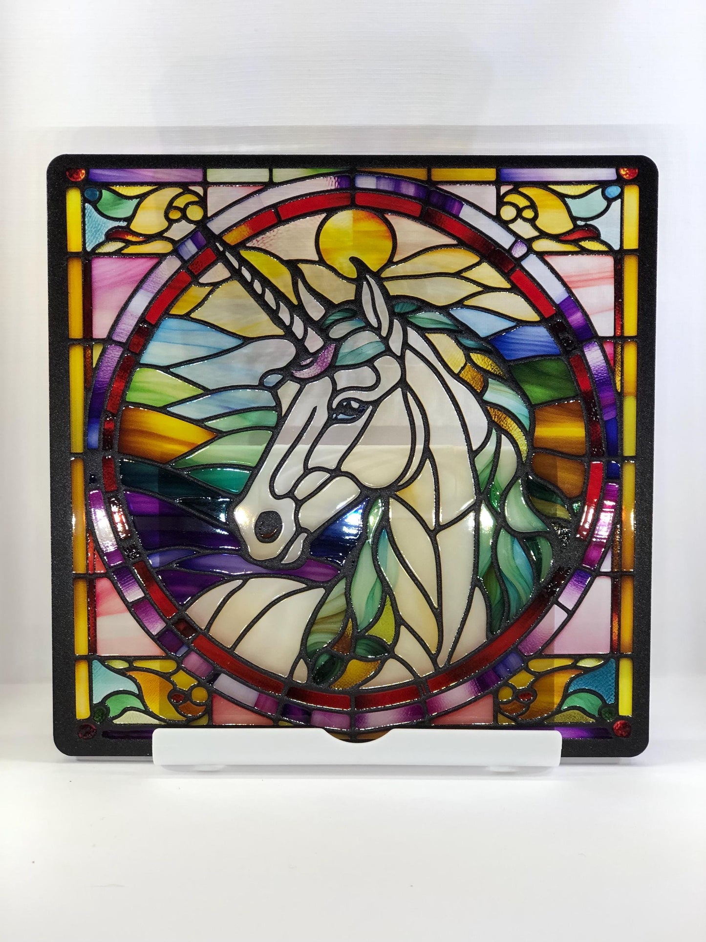 Vitrail La Licorne – Décoration de Vitre Féérique – Cadeau Original pour Passionnés de Créatures Mythiques