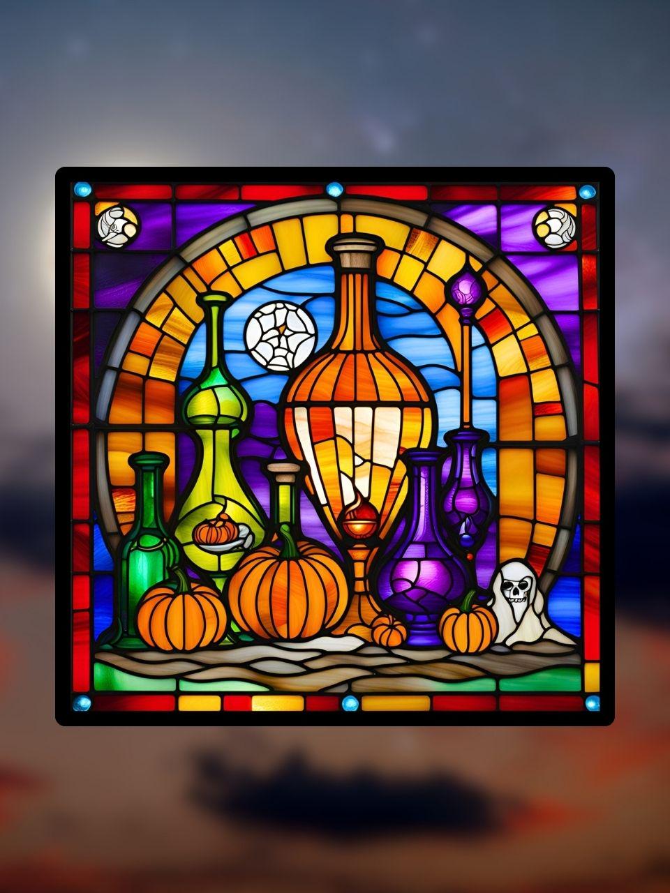 Vitrail Potions d’Halloween – Décoration de Vitre Mystique – Cadeau Original pour Passionnés de Magie et de Sorcellerie