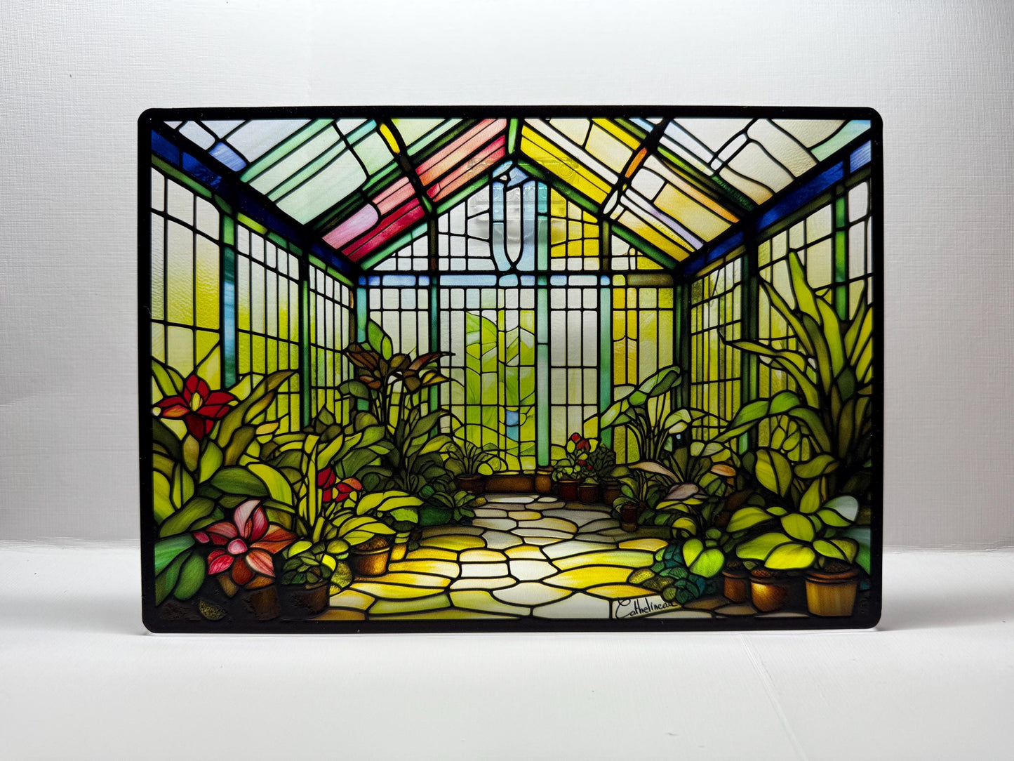 Vitrail Serre Botanique 210x148mm – Décoration vitre Nature – Cadeau Art Floral