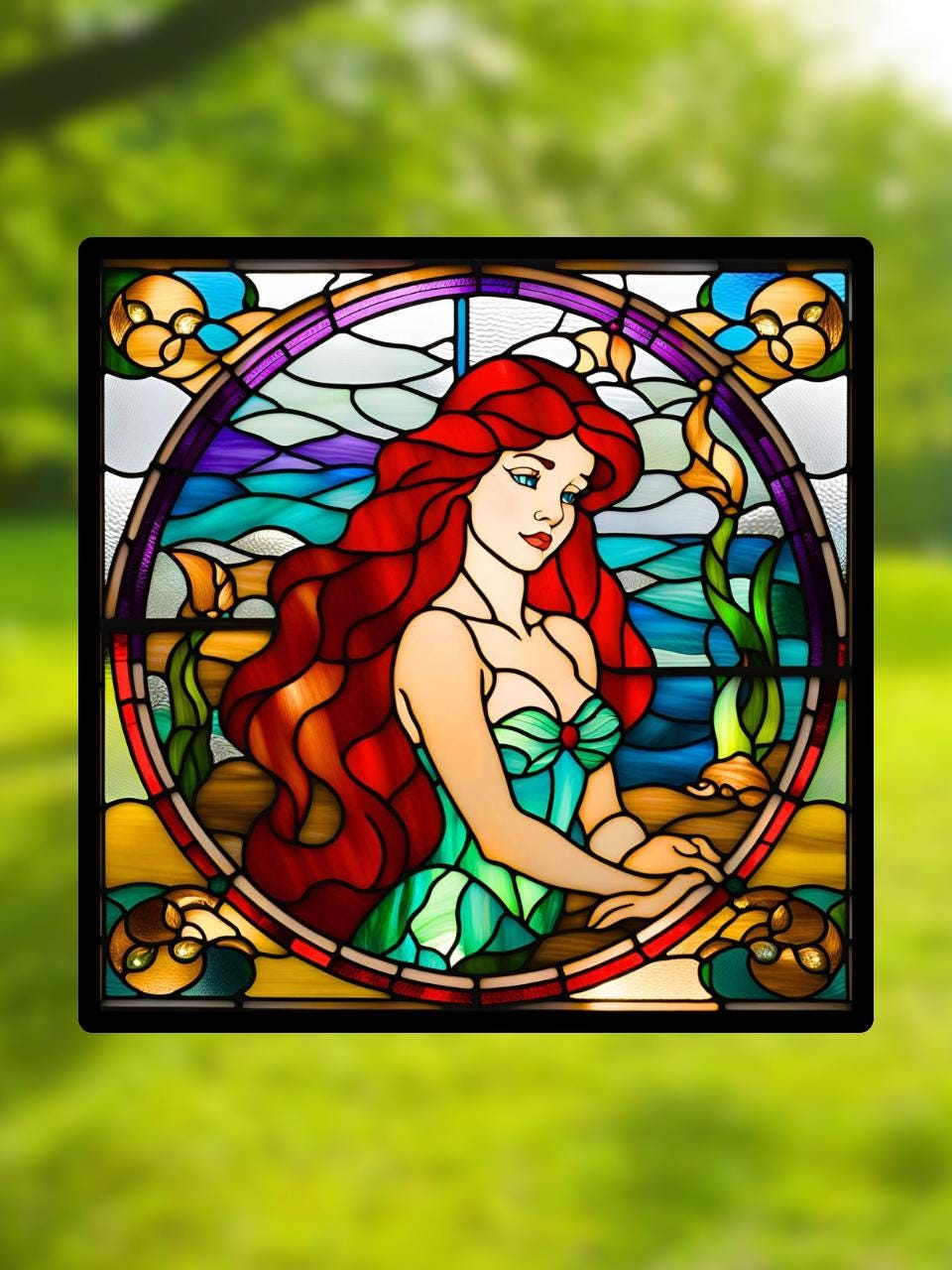 Vitrail Ariel – Décoration de Vitre Féérique – Cadeau Original pour Passionnés de Contes de Fées