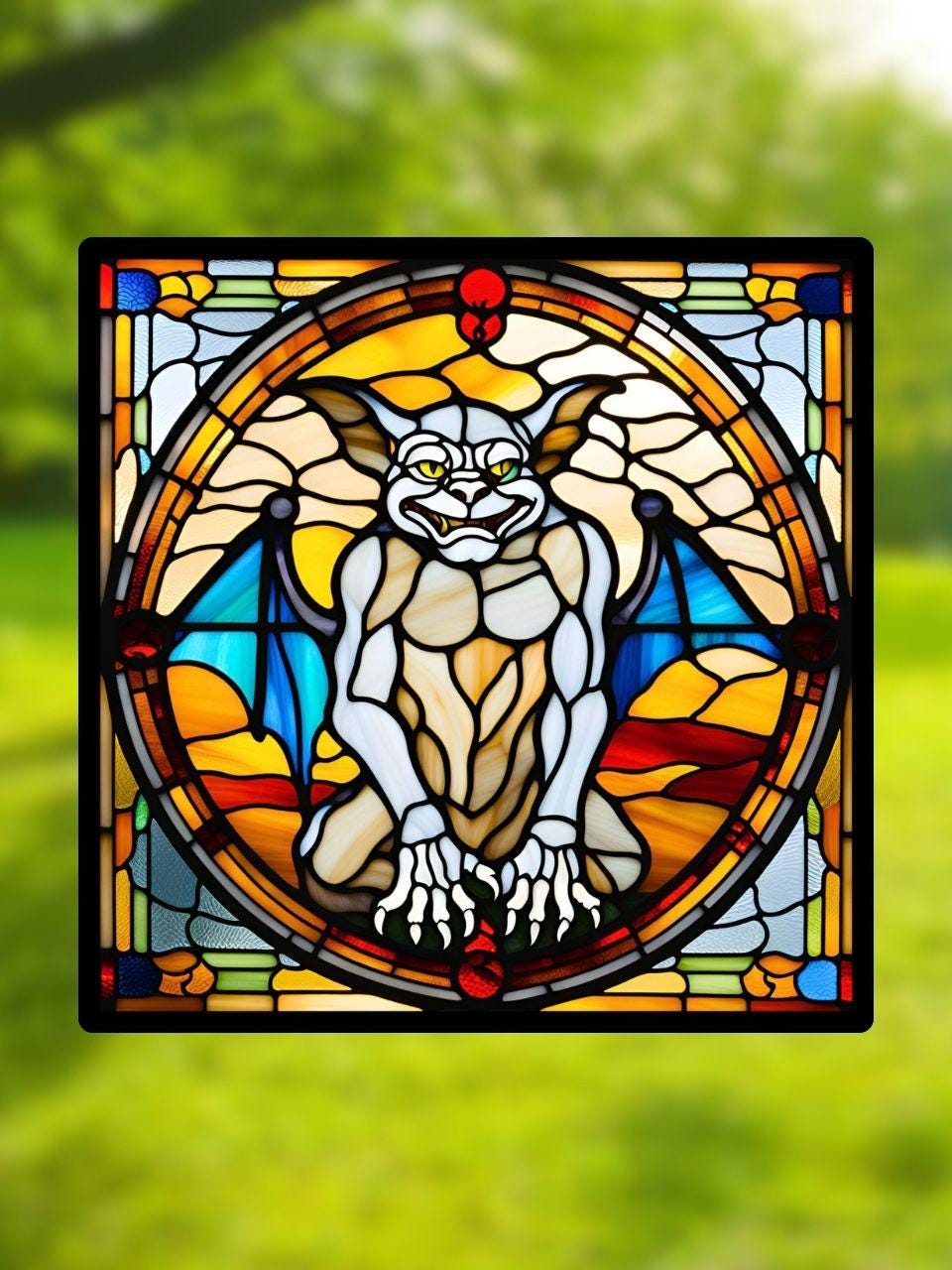 Vitrail La Gargouille – Décoration de Vitre Médiévale – Cadeau Original pour Passionnés d'Architecture Gothique