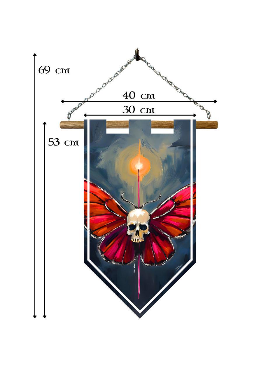 Étendard papillon crâne – Bannière murale toile 510g/m2 – Déco murale gothique et fantasy